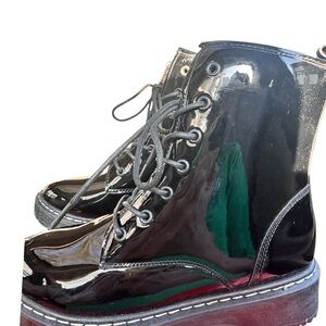 Rouge! Shiny Black Lace-Up Combat Boots